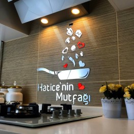 İsimli Mutfak Aynası Dekoru Kırmızı Kalpli Silver (Gümüş) 26 Parça